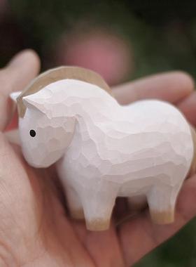 鹿妖商店 小胖马 小唐马 白龙马纯手工木雕实木桌面摆件 生肖礼物