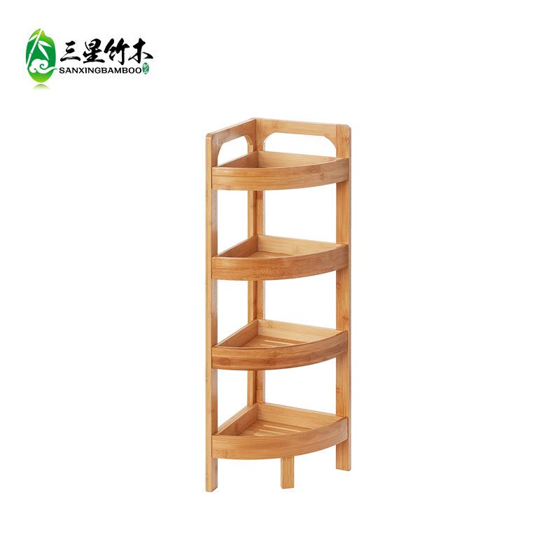 竹制三厅置物架层落地式家用角客置物架墙角书架浴室角落收纳四置