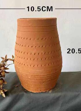 粗陶插花复古摆件客厅插干花器仿古土陶种植透气