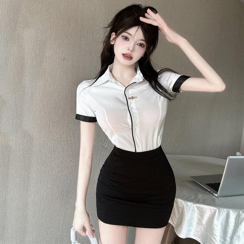 酒店前台上班服女足浴短裙套装技师工作服衬衫桑拿按摩沐足工衣夏