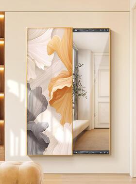 奶油玄关全挡身镜装饰画抽象推拉隐式可遮关闭隐形穿衣藏HJBJ-202