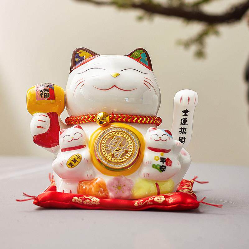 招财猫摆件开业生意兴隆自动摇手前台客厅家居装饰发财猫陶瓷礼品