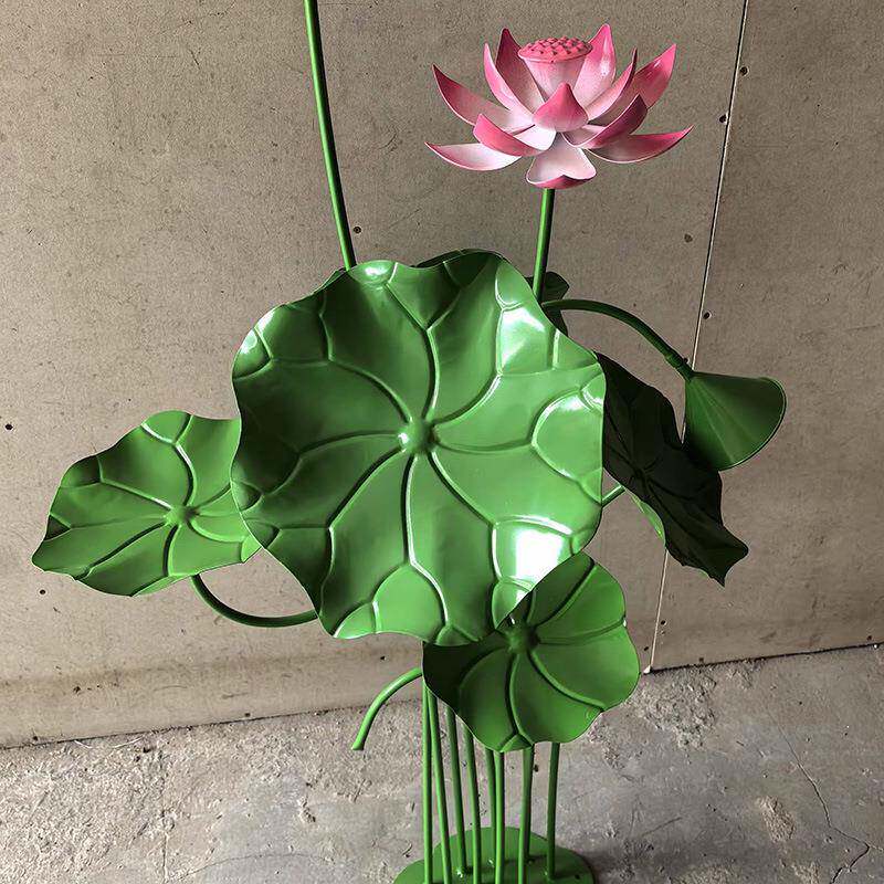 鱼池立体摆件真创意水池庭院景观不锈钢荷叶莲花水景装饰荷花植物