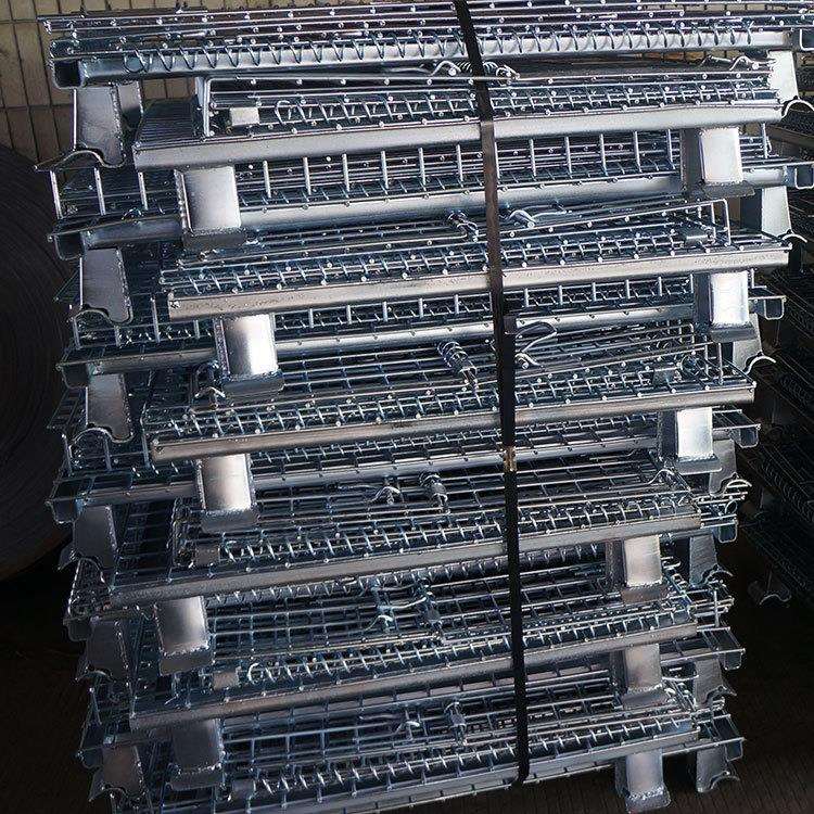 超市卖场铁艺储物筐 快递物流折叠式周转箱 铝镁合金丝折叠储物笼