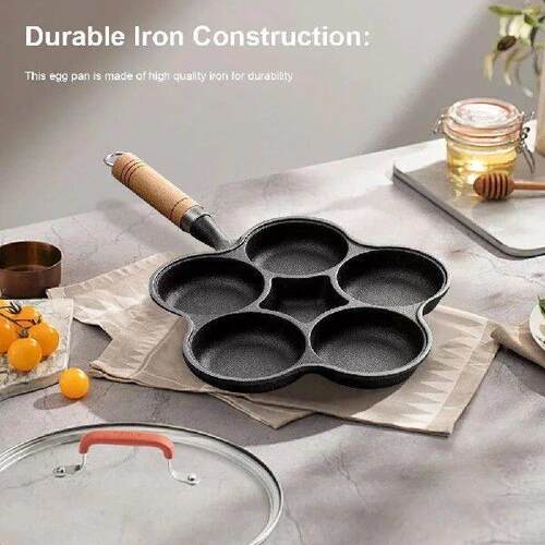 5 Round Holes Cast Iron Cake Maker Frying Pan Egg Frying