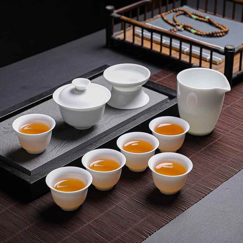 盖碗功夫茶具礼盒logo定制泡茶器茶碗德化白瓷套装家用青花瓷陶瓷
