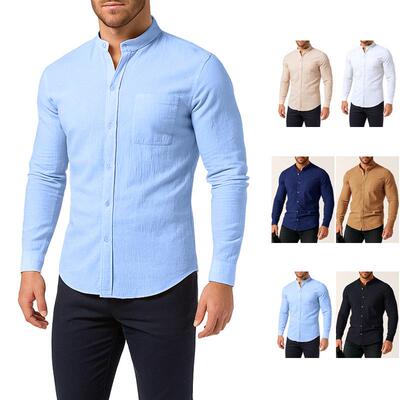 Men's cotton linen long sleeved shirt men's long sleeved