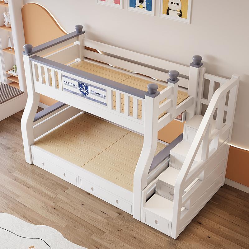 组合带护栏高低床子母床儿童房全实木上下床双层床北欧风儿童房