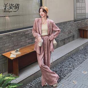 粉色西服套装女2026新款一整套入春穿搭高级感气质休闲 裤子两件