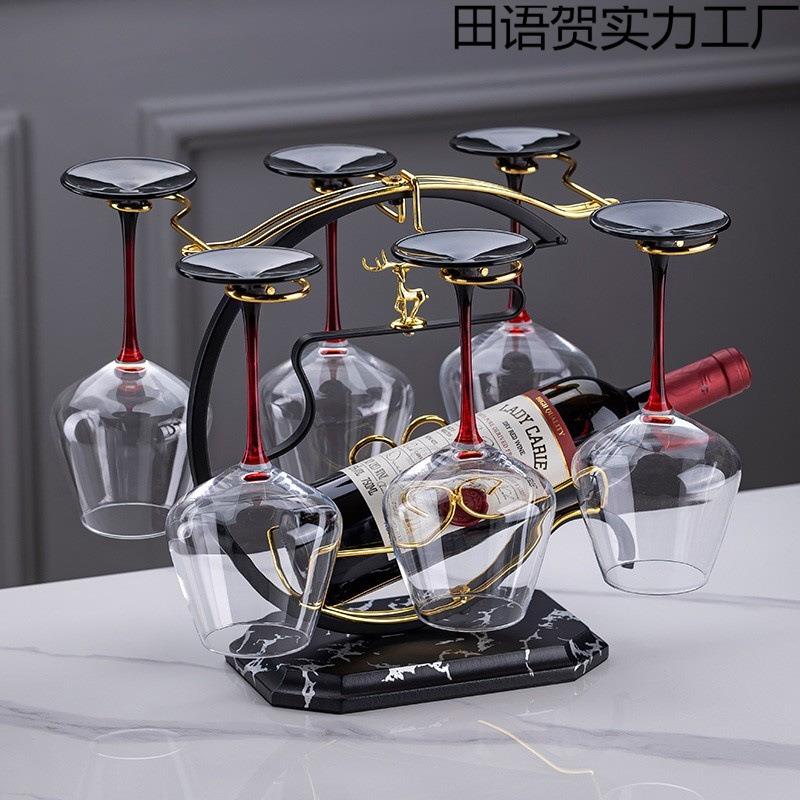 红酒杯架子轻奢//高档高脚杯倒挂创意欧式酒瓶展示架家用酒柜摆件