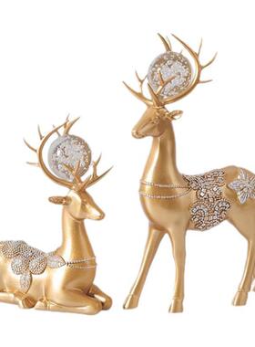 新中式财招鹿摆件厅电视柜轻奢高档装饰玄关博古摆客11sz125设花