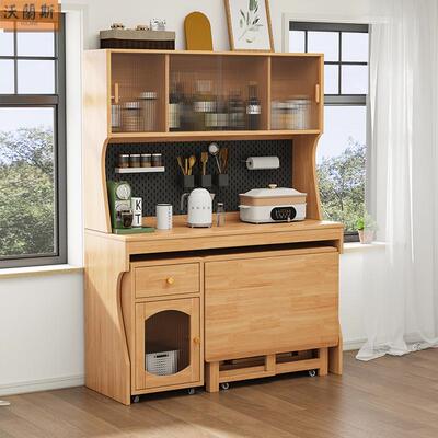 %实木多功能家用餐桌边餐叠桌餐柜储物折桌椅组合小户小型一LUI体