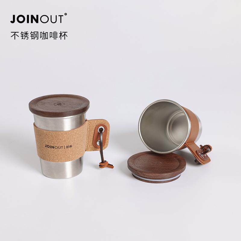 户外便携随身不锈钢带手柄水杯咖啡杯软木杯套咖啡杯