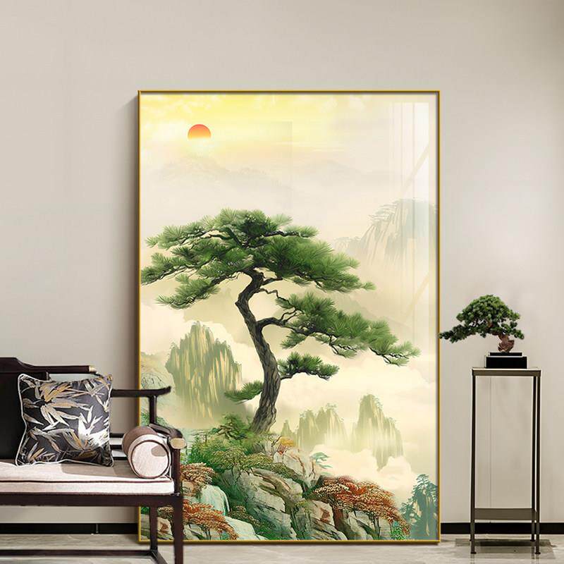 新中式迎客松客厅落地画2026新款沙发背景墙装饰画级感玄关挂画