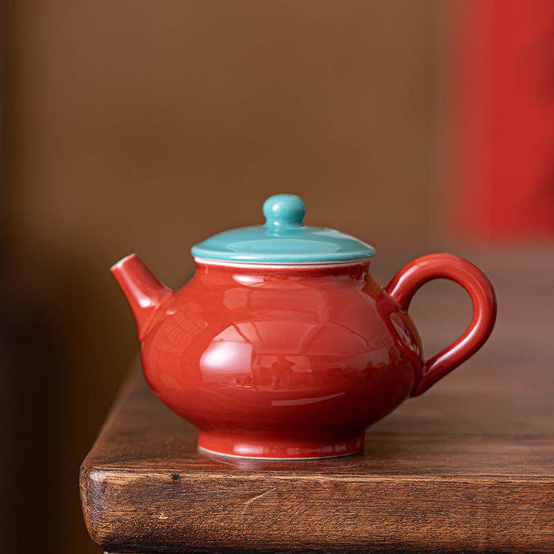 中国风故宫红小茶壶家用简约泡茶器单壶带过滤纯手工陶瓷中式茶壶