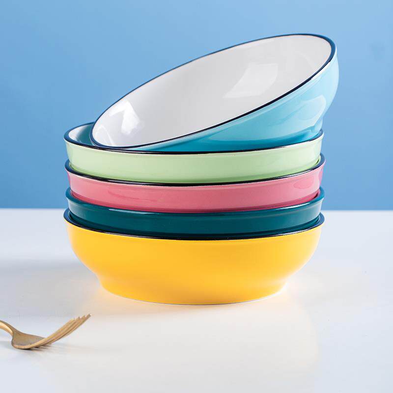 4个家用加深加厚菜盘子陶瓷碟子饭盘汤盘套装创意鱼盆日式餐盘子