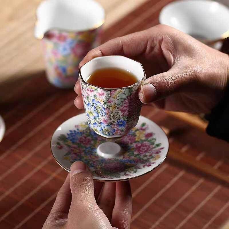 珐瑯彩茶具陶瓷品茗杯万花主人杯单杯功夫茶杯杯垫女士个人专用,餐饮具,咖啡杯,淘宝优惠券,粉丝福利购,淘宝优惠卷