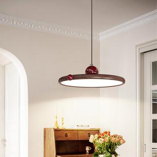 飞碟吊灯简约现代家用餐厅灯中古复古床头吊线灯胡桃木吧台垂线灯