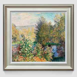莫奈风景画 外饰画餐厅联版 美式 客厅背景双墙油装 欧式 高档郊春色