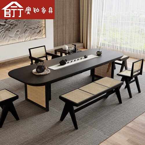 新款直销澳铂侘寂风实木茶桌全套家用会客茶台办公室原木大板泡茶