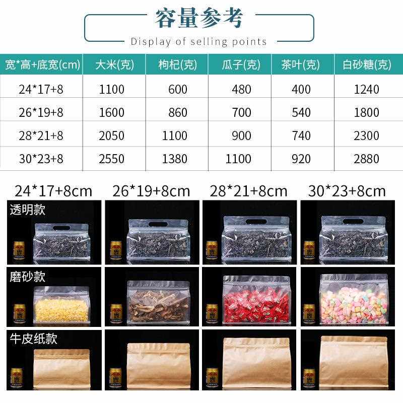 直销新款透明八边封密封袋宽口加厚手提大号干果零食品自封袋特产