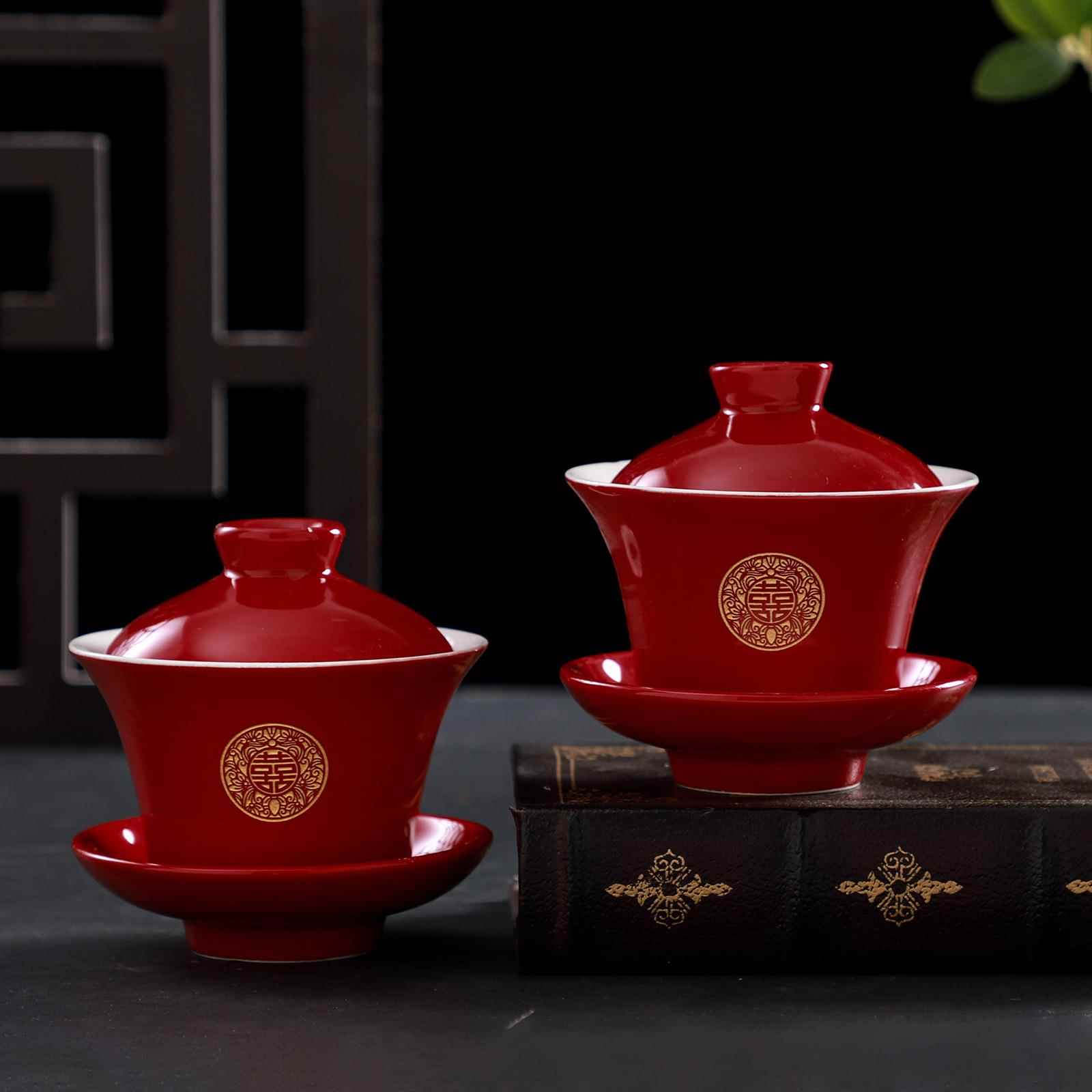 庆陶瓷礼品套装喜碗筷结佐致（收婚喜碗龙凤敬喜茶杯备电商邮购泡