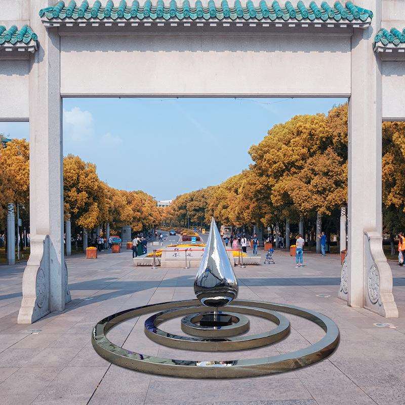 新中式不锈钢圆环雕塑抽象水滴户外售楼部摆件金属镜面工艺品