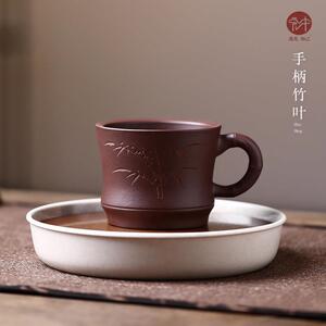宏中 宜兴紫砂杯 纯手工主人单杯 茶杯手柄杯 功夫茶具 品茗小杯