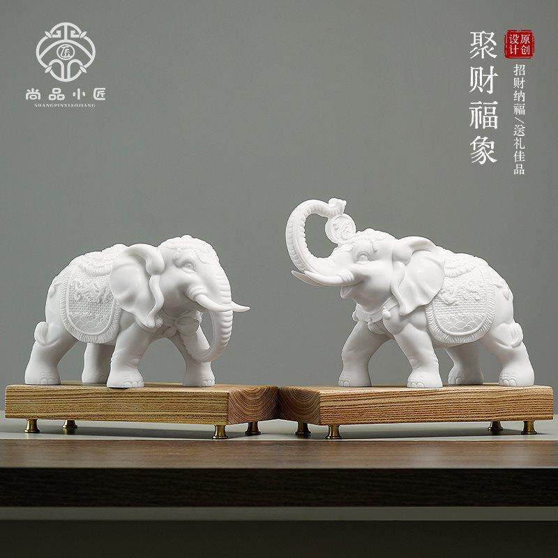 汉白玉小象摆件工艺品手工设计石雕小象客厅办公室装饰品