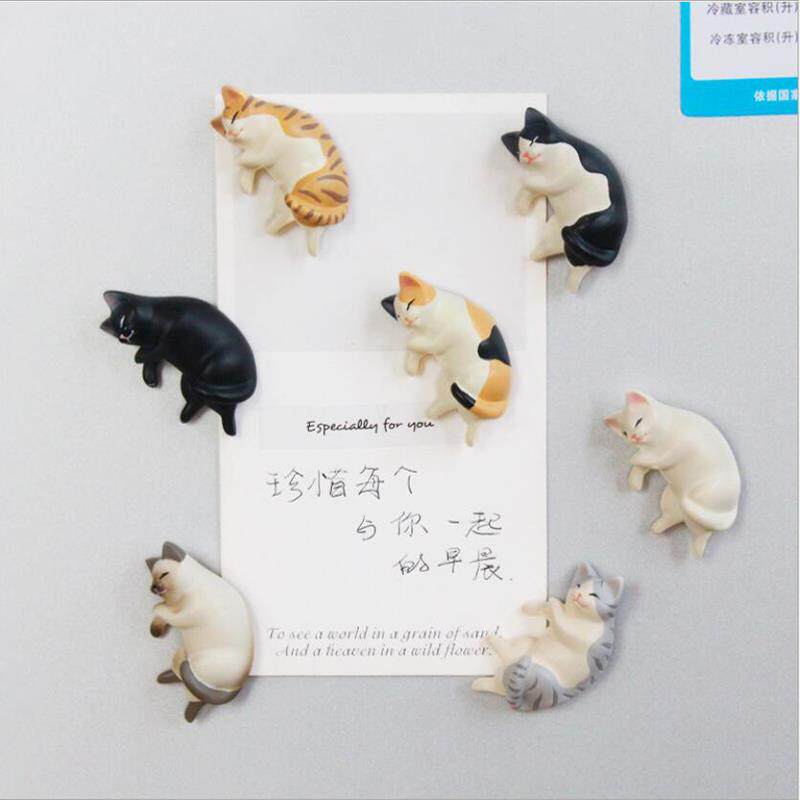 浮生日记 小懒猫！6个装冰箱贴留言墙贴创意可爱睡眠猫家居装饰