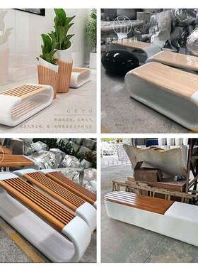 玻闲璃钢坐凳长条商场户园外公公共休息区防腐木木纹创意休座GY-1