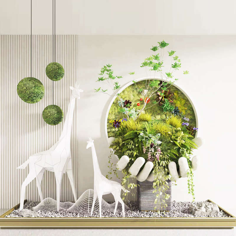 仿真绿植造景软装设计搭配苔藓装饰仿生植物定制大型室内玄关景观