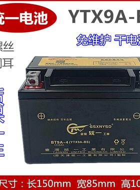 统一摩托车干电瓶免维护YTX9-B 12V8A SGW250黄龙600大踏板蓄电池