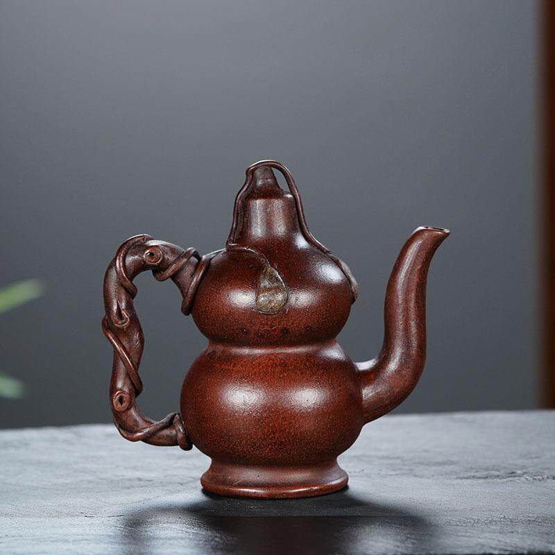 宜兴原矿紫砂仿老壶葫芦倒流壶红泥全纯手工茶壶家用茶具厂家