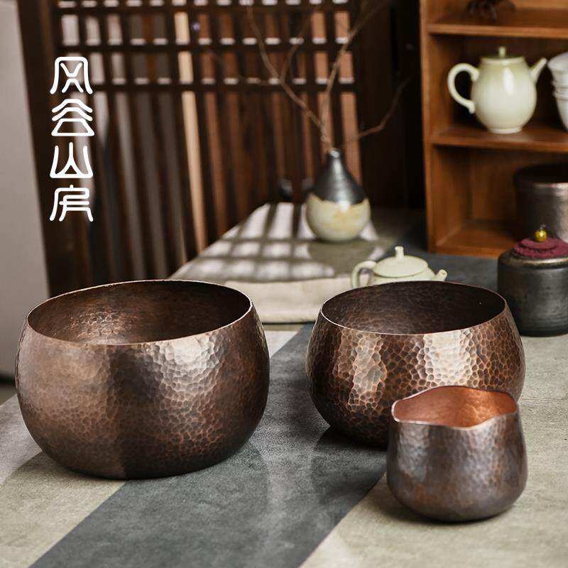 RI0T手工锤目纹紫铜茶洗建水大号加厚水盂水洗笔洗茶道