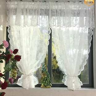 窗帘蕾丝免打孔韩式门帘隔断帘厨房卧室白色纱帘穿杆小半帘魔术贴