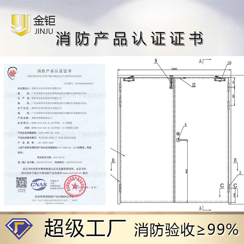 高级氟碳漆不锈钢防火门商场304不锈钢防火门厂家甲级双开防火门