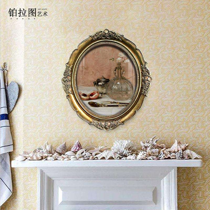 高档复古小众卧室挂画小众装饰画化妆台欧式美式椭圆形相框轻奢风