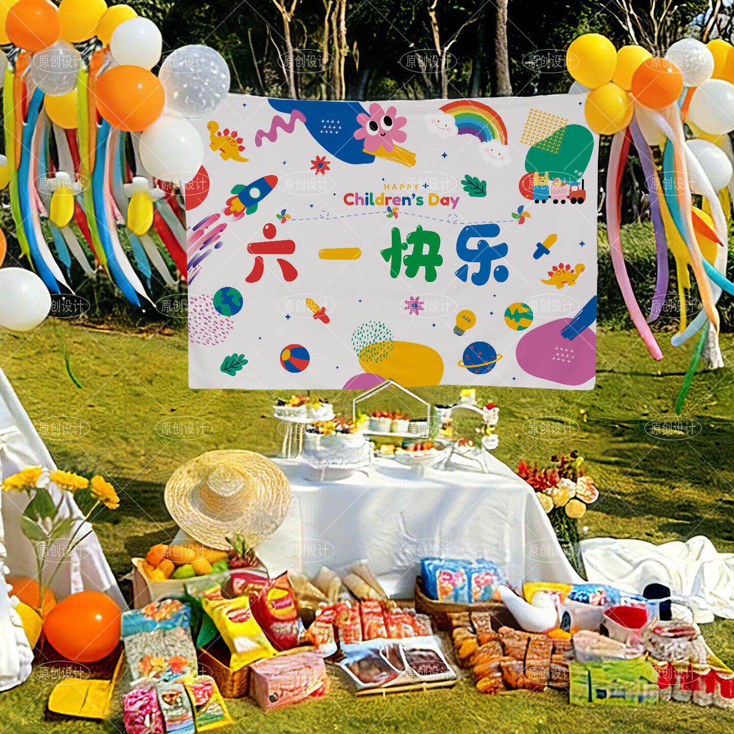 幼儿园六一活动挂布学校儿童节装饰挂毯氛围布节日拍照背景布定制