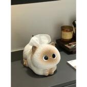 创意暹罗猫纸巾盒家庭客厅桌面纸巾盒可爱 饰饰 陶瓷纸巾盒客厅装