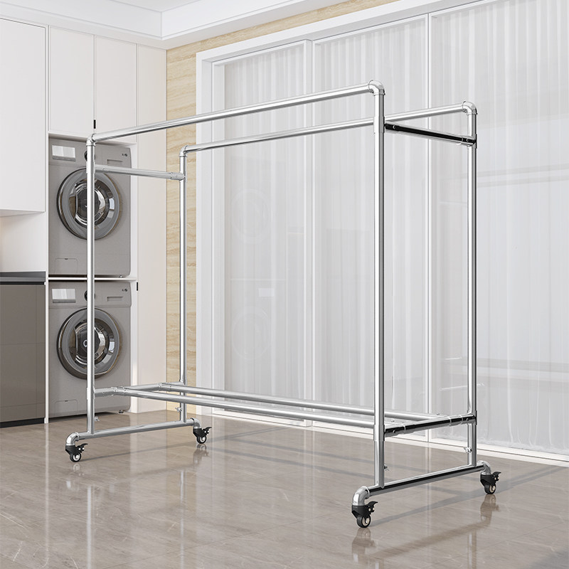 可移动防风设计置地晾衣架加粗一寸钢管双杆 可移动衣架 镀锌钢管,收纳整理,置地/升降晾晒衣架,淘宝优惠券,粉丝福利购,淘宝优惠卷