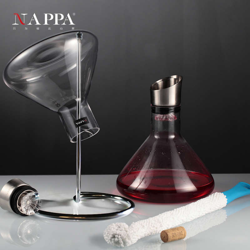 NAPPA醒酒器支架 红酒醒酒器干燥架 不锈钢醒酒器倒置架木质底盘