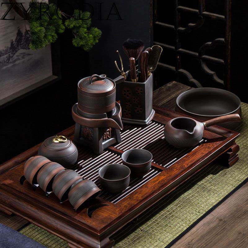 ZYRODIA防烫紫陶自动茶具套组覆古功夫茶杯石磨懒人泡茶器陶瓷