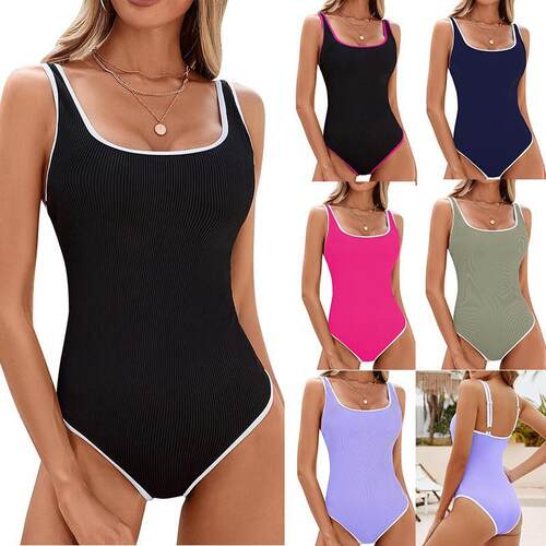 One-piece swimsuit sports shoulder strap color blocked