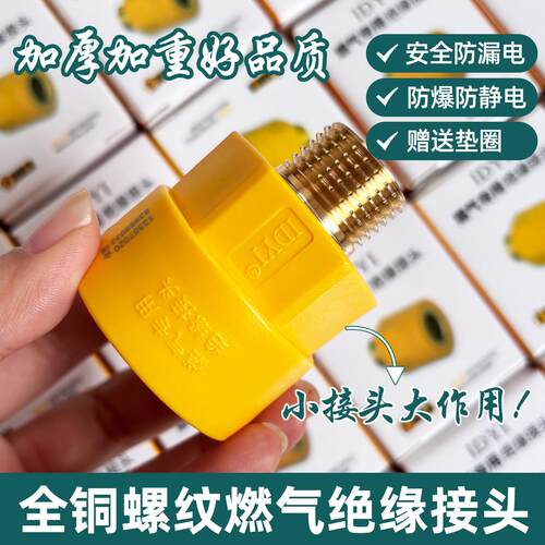 瓦斯绝缘头接头防漏电专用4分家用热水器铜螺纹防静电绝缘接头