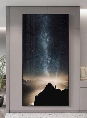 北欧玄关装饰画现代太空黑白风景过道挂画走廊画星空唯美卧室壁画