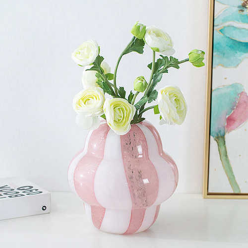 中古创意插花奢茶几餐桌现代色装饰花瓶玻璃拼客厅条纹花瓶轻摆件