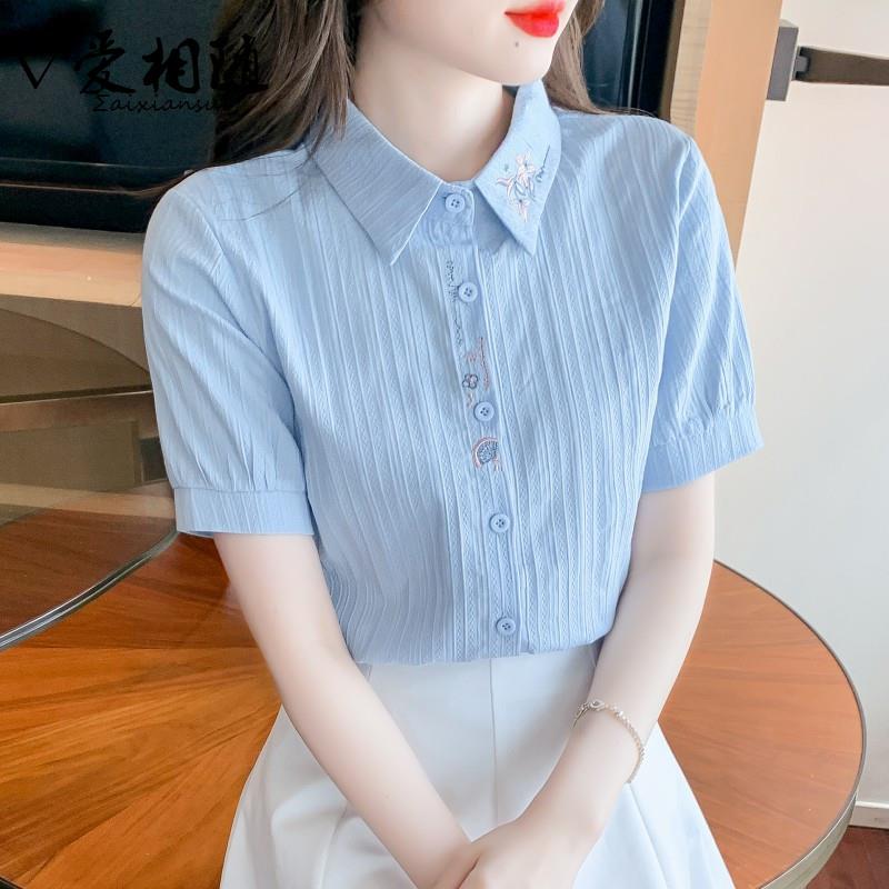 香港TIMO纯棉衬衫女洋气全棉设计感小众2025夏季短袖减龄职业上衣