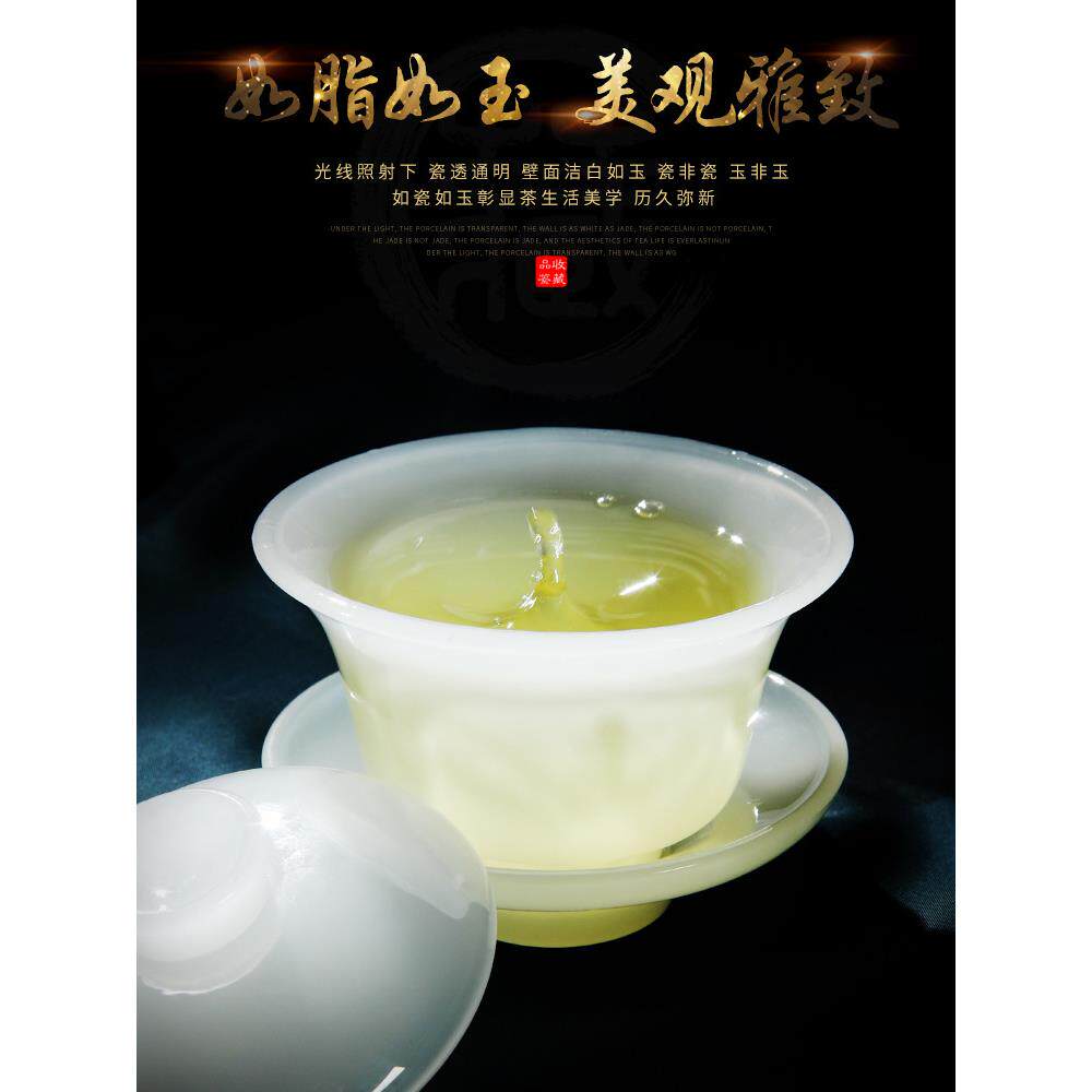 1VPR德化翡翠玉瓷茶具套装家用白瓷盖碗琉璃羊脂玉瓷茶杯茶壶茶洗