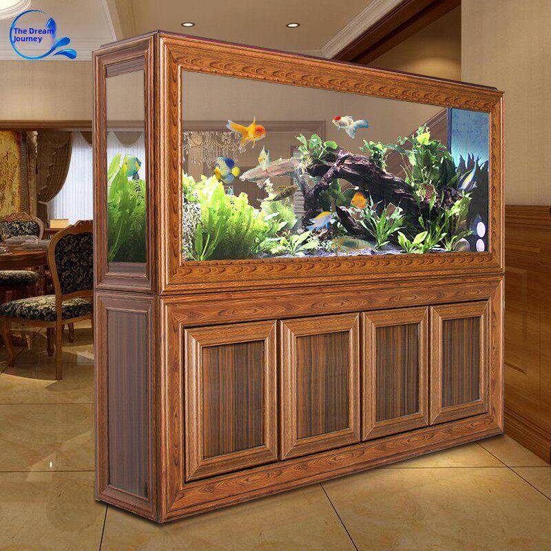 生态龙鱼缸玻璃彷实木纹底过滤柜水族屏风入口1.2米客厅中大型